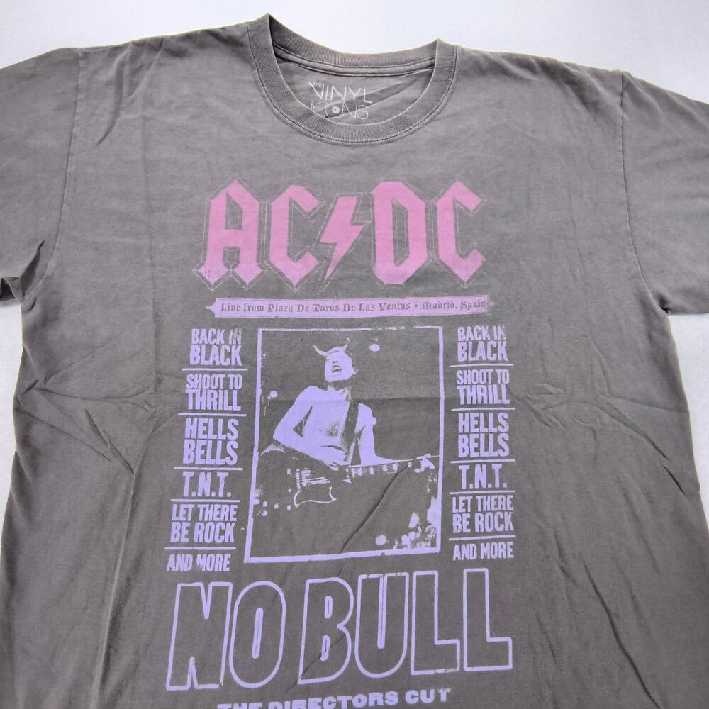 ACDC No Bull Band Crew Neck Short Sleeve Graphic T Shirt Mens Size Medium M Gray